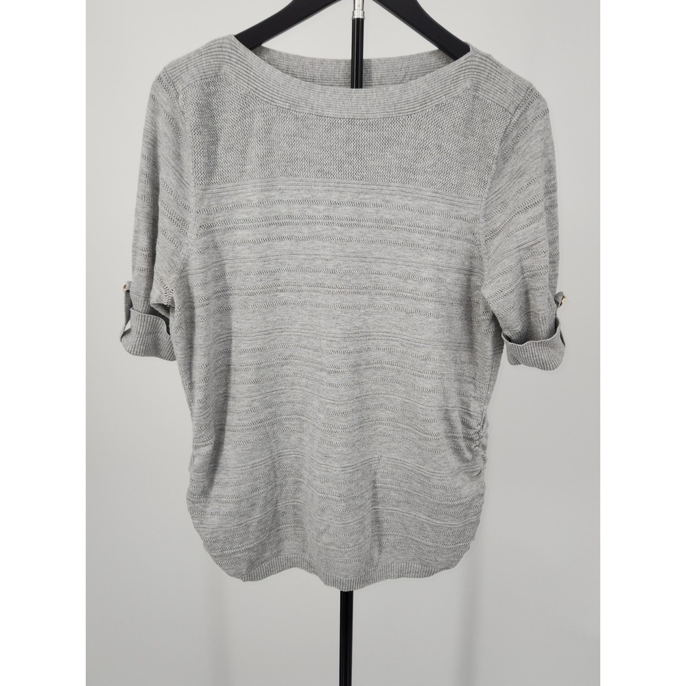 Apt. 9 Womens Gray Textured Knit Roll Tab Sleeve Boat Neck Sweater XL
